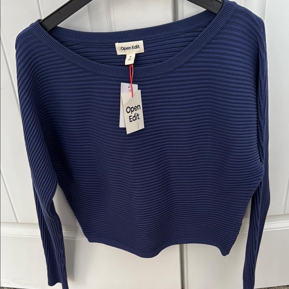 Open Edit Navy Blue Ribbed Sweater